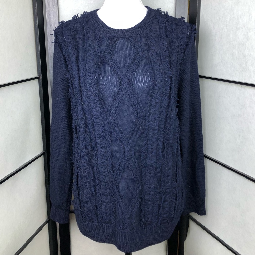 J. Crew Cable Crewneck Sweater with Fringe XL